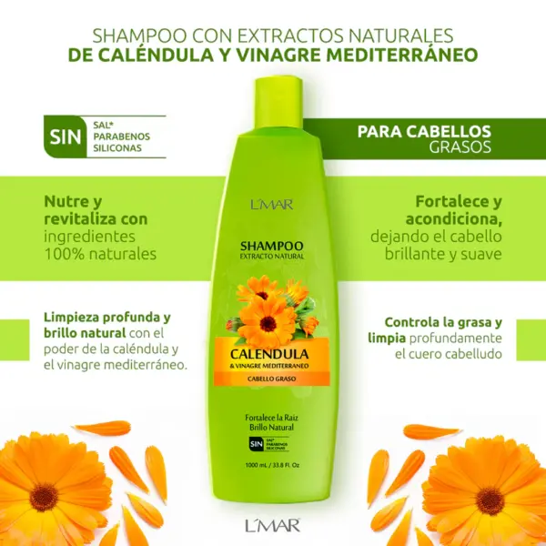 Shampoo L'mar Caléndula Cabello Graso 500ml - Imagen 2