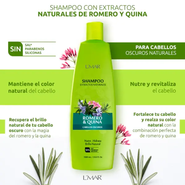 Shampoo L'mar Romero y Quina Cabello Oscuro 500ml - Imagen 2